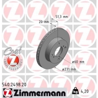 Тормозной диск ZIMMERMANN JO WZY 540249820 907204
