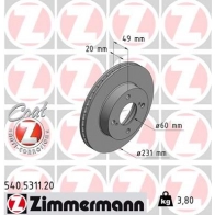 Тормозной диск ZIMMERMANN 540531120 907221 F3I1AS F