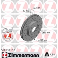 Тормозной диск ZIMMERMANN 590256152 907250 H1W5 H