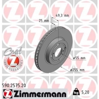 Тормозной диск ZIMMERMANN A UGR8 Toyota Corolla (E120) 9 Седан 1.4 VVT i (ZZE120) 97 л.с. 2001 – 2006 590257520