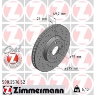 Тормозной диск ZIMMERMANN 907269 W1QJ Z3B 590257652