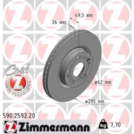 Тормозной диск ZIMMERMANN ABY UQDX Toyota Avensis (T250) 2 Седан 2.2 D CAT (ADT251) 177 л.с. 2005 – 2008 590259220