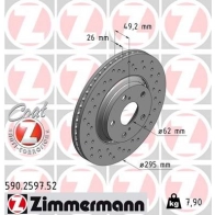 Тормозной диск ZIMMERMANN XOY EW Toyota Avensis (T270) 3 Универсал 1.6 (ZRT270) 132 л.с. 2009 – наст. время 590259752