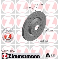 Тормозной диск ZIMMERMANN Toyota Yaris (XP130) 3 Хэтчбек 1.5 (NSP131) 112 л.с. 2017 – 2025 7S 9WCDA 590.2831.52