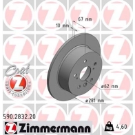 Тормозной диск ZIMMERMANN 590283220 1425077211 88BX H