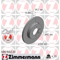 Тормозной диск ZIMMERMANN 600160220 8K QZ9ZR 907389