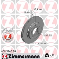 Тормозной диск ZIMMERMANN UJZ 5QFT 600324020 Audi A4 (B5) 1 Седан 2.7 S4 Quattro 265 л.с. 1997 – 2001