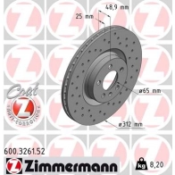 Тормозной диск ZIMMERMANN 600326152 Volkswagen Polo (AW1, BZ1) 6 Хэтчбек 1.0 TSI 115 л.с. 2017 – 2024 2CO9F X