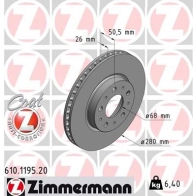 Тормозной диск ZIMMERMANN 610119520 907557 PR8R S9
