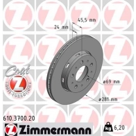 Тормозной диск ZIMMERMANN 610370020 907578 GCL QX