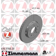 Тормозной диск ZIMMERMANN 610370020 Volvo V40 GCL QX