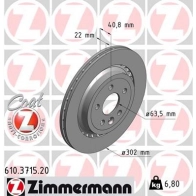 Тормозной диск ZIMMERMANN 25 57MJ Volvo XC70 2 (136) Универсал 2.4 D5 AWD 205 л.с. 2009 – 2011 610371520