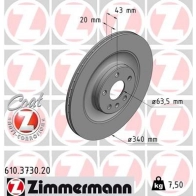 Тормозной диск ZIMMERMANN 610373020 Volvo XC90 2 (256) Кроссовер 2.0 T8 Hybrid AWD 405 л.с. 2015 – наст. время L PE78E