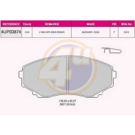 Тормозные колодки дисковые, комплект 4U Mazda MPV (LW) 2 Минивэн 3.0 i V6 200 л.с. 2002 – 2006 4UP03874 SRS1WS Q