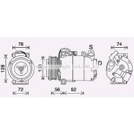 Компрессор кондиционера AVA QUALITY COOLING Ford Kuga 2 (CBS, C512, DM2) Кроссовер 2.0 TDCi 4x4 180 л.с. 2014 – 2024 FDAK637 03 IG6T