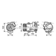 Компрессор кондиционера AVA QUALITY COOLING CCC ES OLAK606 Opel Astra (J) 4 Седан 1.4 Turbo (69) 120 л.с. 2012 – 2015