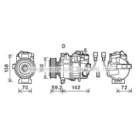 Компрессор кондиционера AVA QUALITY COOLING O 8TVV Volkswagen Transporter (T5) 5 Фургон 2.0 TDI 140 л.с. 2009 – 2015 4045385231065 VNAK385