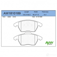 Тормозные колодки передние AYWIPARTS F8D6V 6 Citroen C4 1 (LA, PF2) Купе 2.0 HDi 140 л.с. 2008 – 2011 AW1810189