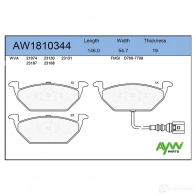 Тормозные колодки передние AYWIPARTS E B4ZU Seat Altea (5P5, 5P8) 1 Минивэн XL 2.0 Freetrack 211 л.с. 2009 – 2024 AW1810344