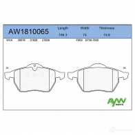 Тормозные колодки передние AYWIPARTS VE68H P AW1810065 Opel Vectra (B) 2 Седан 1.8 i 16V (F19) 116 л.с. 1995 – 2000