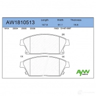 Тормозные колодки передние AYWIPARTS Chevrolet Cruze 1 (J305) Хэтчбек 1.6 117 л.с. 2012 – наст. время AW1810513 A4 NEQ
