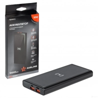 Аккумулятор внешний с быстрой и беспроводной зарядкой PRO: 10000мАч, 18W, 2xUSB 3A, Type-C AIRLINE 1438172716 E 48TZ aeab003