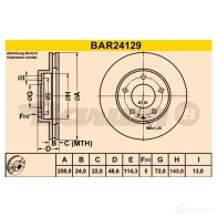 Тормозной диск BARUM 4006633322546 bar24129 D8QXCY I 2814436