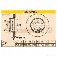 Тормозной диск BARUM bar22162 0NQ 6RJJ Mercedes Vito (W638) 1 Фургон 2.3 108 D (6364. 6368) 79 л.с. 1997 – 2003 4006633341899