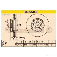 Тормозной диск BARUM Ford C-Max 2 (CB7, CEU) Гранд Минивэн 1.5 EcoBoost 182 л.с. 2015 – наст. время 4006633331326 bar25162 0BZW7 3