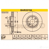 Тормозной диск BARUM 4006633322515 XIA R04 Peugeot 307 1 (3AC, PF2) Хэтчбек 1.4 HDi 68 л.с. 2001 – наст. время bar22194