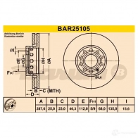 Тормозной диск BARUM bar25105 Audi A4 (B5) 1 Седан 2.6 150 л.с. 1995 – 2000 4006633325547 FI3A K