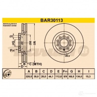 Тормозной диск BARUM TAF B0X3 Audi A6 (C5) 2 Универсал 2.7 T 230 л.с. 1999 – 2005 bar30113 4006633325622