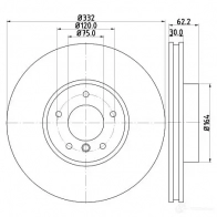 Тормозной диск HELLA 8DD 355 117-731 LGCSDC Bmw X5 (E70) 2 Внедорожник 3.0 si 272 л.с. 2006 – 2008 546 08PRO