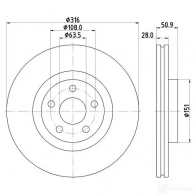 Тормозной диск HELLA Ford Galaxy 3 (CDR, CK) Минивэн 2.0 TDCi 180 л.с. 2015 – 2018 8DD 355 133-101 FR56JO V