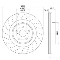 Тормозной диск HELLA 5499 7PRO_HC 8DD 355 129-851 SAG8HJZ Lexus IS (XE20) 2 Седан 5.0 IS F (USE20) 423 л.с. 2007 – 2013