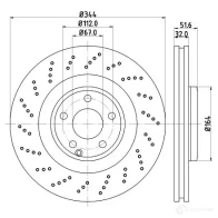 Тормозной диск HELLA NZA6S 8DD 355 126-381 55899PRO _HC Mercedes CLS (X218) 2 Универсал 3.0 CLS 400 (2165) 333 л.с. 2014 – наст. время