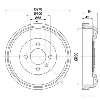 Тормозной барабан HELLA 8DT 355 301-691 Volkswagen Golf 3 (1H1) Хэтчбек 1.8 Syncro (1Hx1) 90 л.с. 1993 – 1997 63 911 NZGB0Z