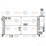 Радиатор охлаждения двигателя HELLA Fiat Punto (188) 2 Хэтчбек 1.2 16V 80 (1833, 235, 253, 255, 333, 353, 639 80 л.с. 1999 – 2006 _BEHR HELLA SERVICE_ 8mk376787091 HJHOR1L