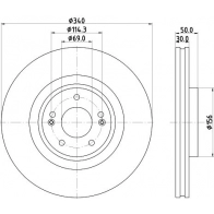 Тормозной диск HELLA Hyundai Santa Fe (TM) 4 2019 – 2020 F 4XIX 8DD 355 134-341