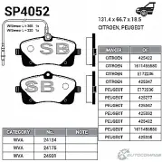 Тормозные колодки дисковые SANGSIN SP4052 5OL ACBY 1422789706