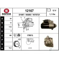 Стартер EAI 121 67 Fiat 500X (334) 1 Кроссовер 1.4 (334AxC1B. 334AxC11) 140 л.с. 2014 – 2024 167ST21 12167