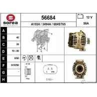 Генератор EAI 56684 56684 3494 A Renault Laguna (B56) 1 Хэтчбек 2.0 16V (556A/B) 140 л.с. 1999 – 2001