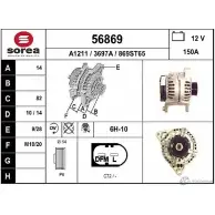 Генератор EAI Audi A6 (C5) 2 Универсал 2.5 Tdi Quattro 180 л.с. 2000 – 2005 56869 56869 3697 A