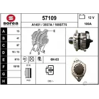 Генератор EAI 3937A 109ST 75 57109 Opel Meriva (B) 2 Минивэн 1.7 CDTI (75) 131 л.с. 2010 – 2013