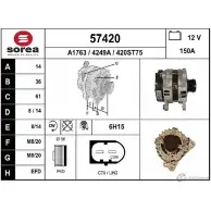 Генератор EAI 57420 420 ST75 Audi Q5 (8RB) 1 Кроссовер 3.0 Sq5 Tdi Quattro 326 л.с. 2015 – 2024 4249A