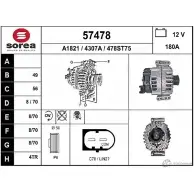 Генератор EAI 43 07A 57478 478ST75 Mercedes C-Class (S204) 3 Универсал 2.1 C 250 CDI 4 matic (2082) 204 л.с. 2010 – 2014