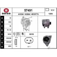 Генератор EAI 57491 491ST75 432 0A Opel Astra (G) 2 Хэтчбек 1.4 (F08. F48) 90 л.с. 2007 – 2009