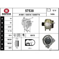 Генератор EAI 57538 4 367A 538ST75 Volkswagen Transporter (T5) 5 Автобус 2.0 TDI 114 л.с. 2011 – 2015