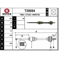 Приводной вал EAI CT355 Citroen Xantia 1 (X1, X2) Универсал 2.1 Turbo D 12V 109 л.с. 1996 – 1999 T29094 094ST 92