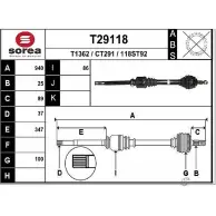 Приводной вал EAI T29118 118 ST92 Citroen C5 1 (DC, PF3) Хэтчбек 3.0 V6 (DCxFxC. DCxFxF) 207 л.с. 2001 – 2004 CT291